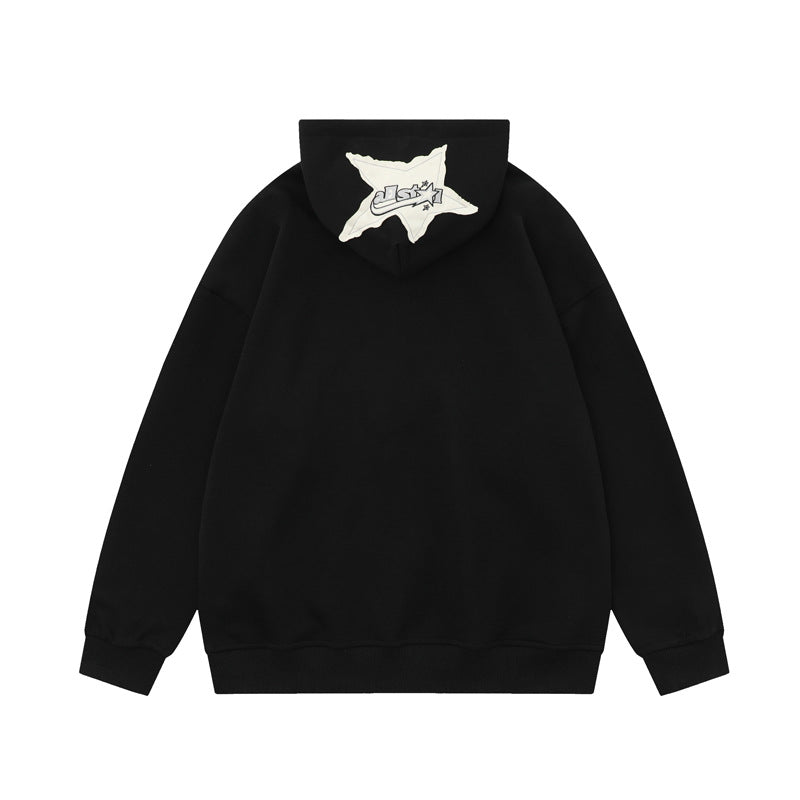 Streetwear Hoodie gradual change print pentagram patch embroidered hooded sweater