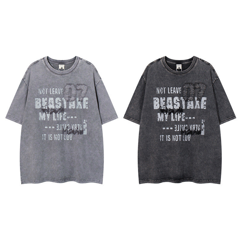 Y2K mens shirt retro loose summer round neck short sleeve T-shirt