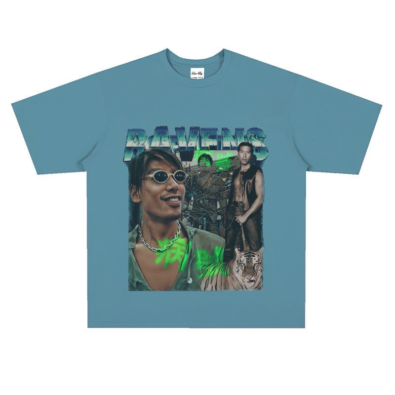 Film Star T Shirt Trendy Cotton Short Sleeve Loose round Neck Retro Heavy T-shirt