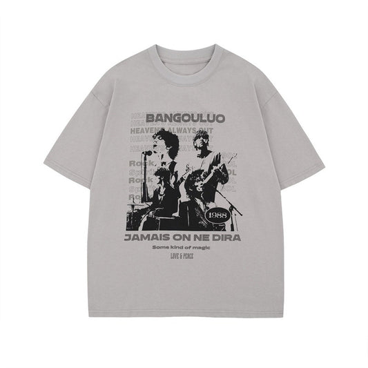 US drip outfits Summer Vintage Singer Design Casual Loose Short Sleeve T-Shirts