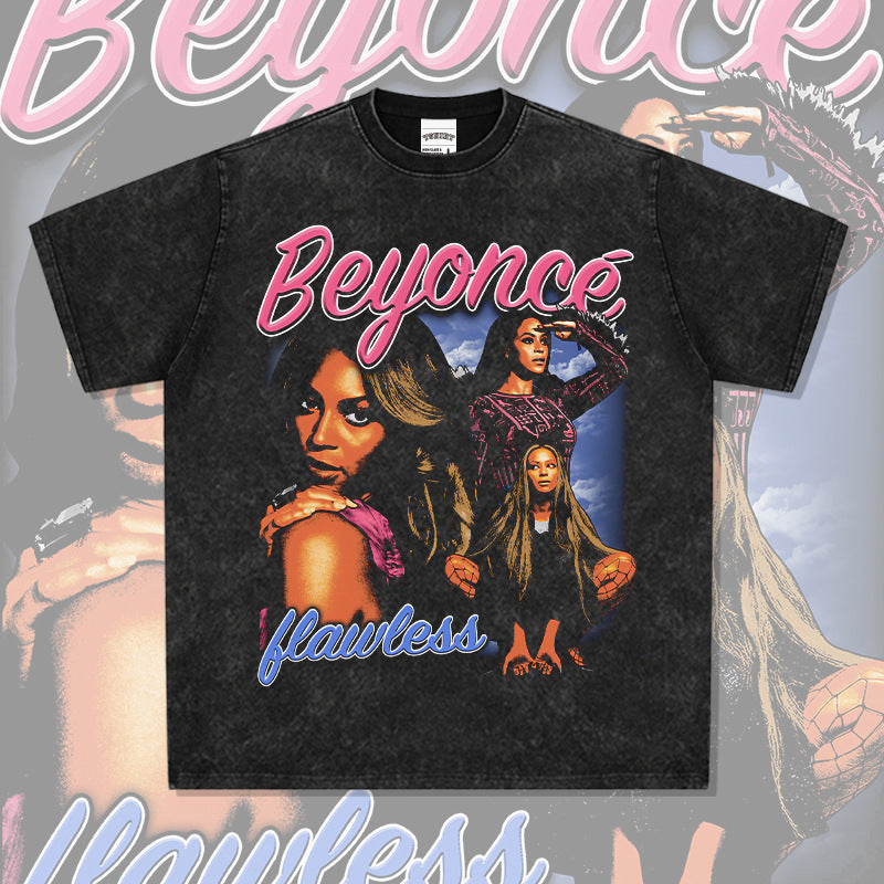 Marcas streetwear usa vintage hip hop beyonce print short sleeve t-shirt