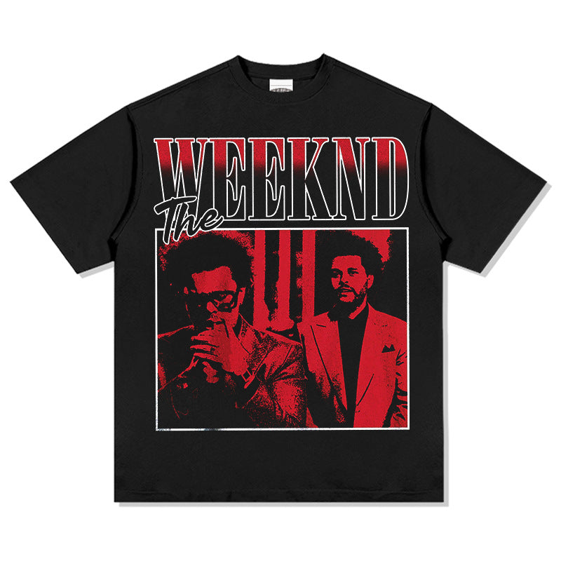New york hip hop shop weeknd print short sleeve hip hop loose t shirt