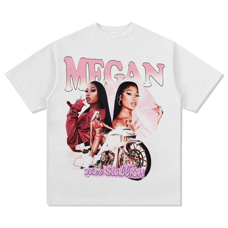 Marcas streetwear usa hip hop Megan Thee Stallion print short sleeve t-shirt