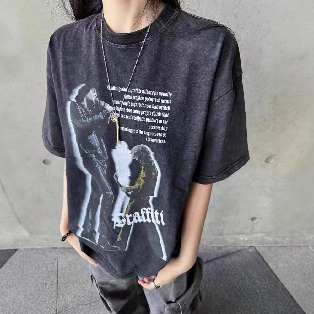 Streetwear Eua t shirt vintage vintage band digital print short sleeve t-shirt