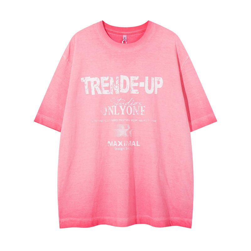 US drip outfits summer retro gradual change wash casual loose short sleeve T-Shirts