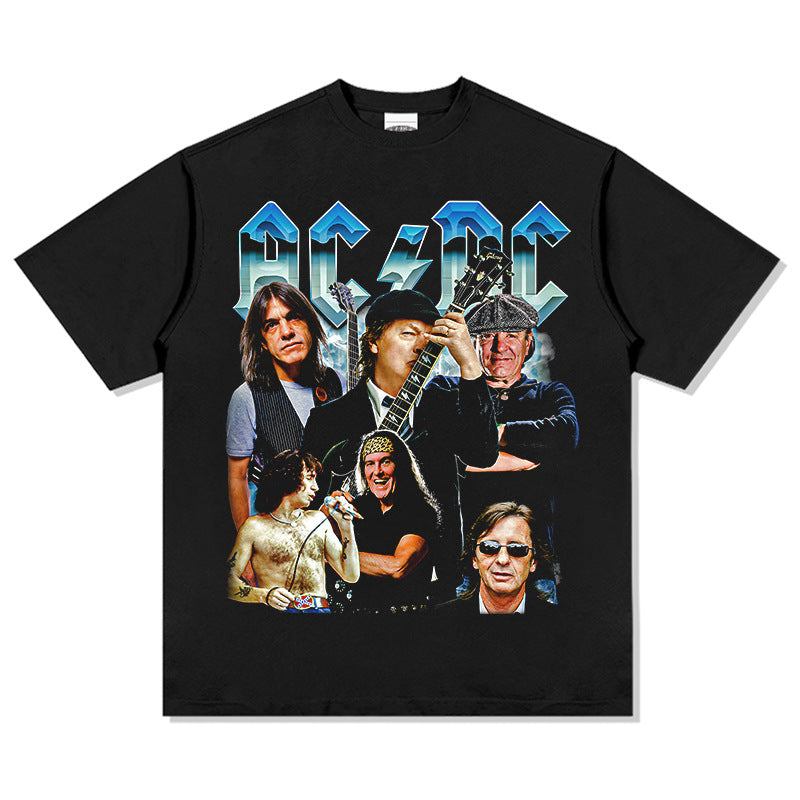 Outfit streetwear vintage hip hop ACDC print short sleeve t-shirt