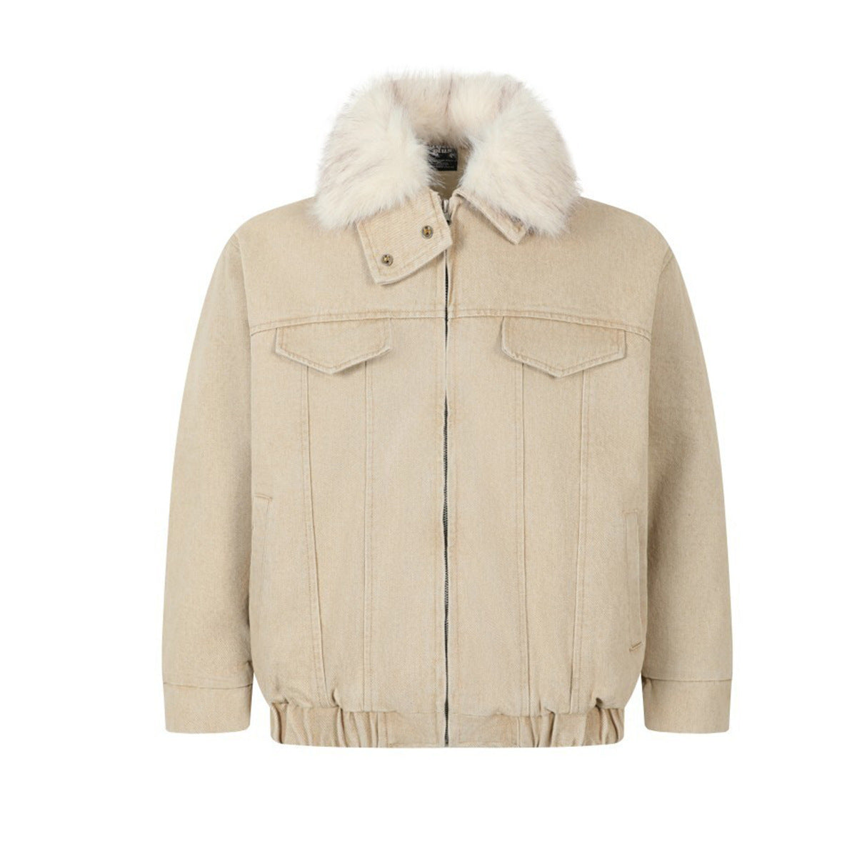 Unisex Down Jacket Men's Winter Fur Collar Denim Cotton
