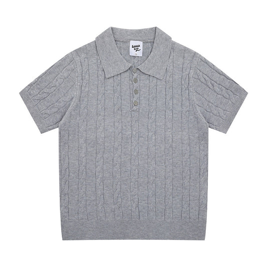 Hip Hop Shirts For Boys Lapel Knitted Short Sleeve Men's Summer Lapel Polo Shirt