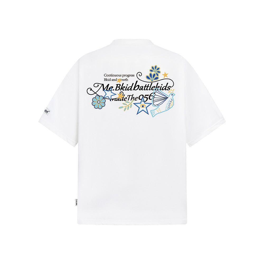 Hip hop shirt retro crew neck t-shirt embroidered letters loose casual