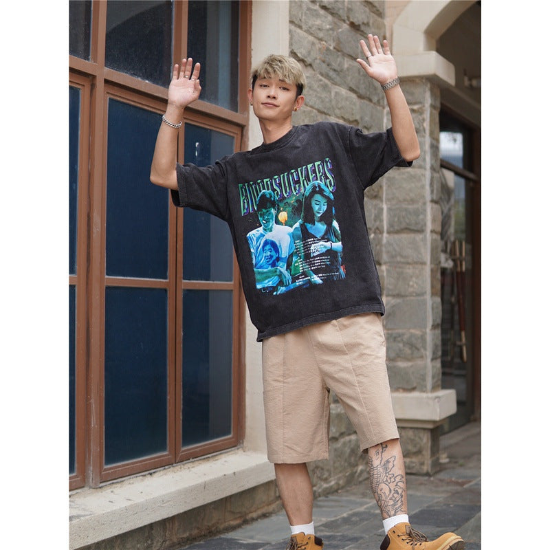 Film Star T Shirt Short Sleeve Loose Retro American T-shirt Men