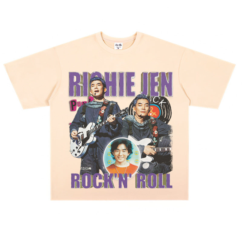 Film Star T Shirt Loose American Retro Street Cotton T-shirt for Men and Women
