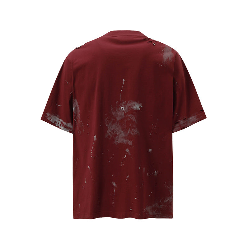 Camisas Retros Tie-dye Alphabet Short Sleeve Vintage Vintage Loose Crew Neck T-Shirt