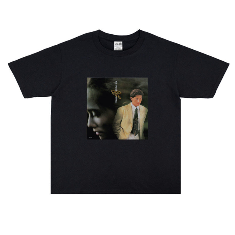 Film Star T Shirt Loose Street Cotton Small Neckline T-shirt for Men and Women