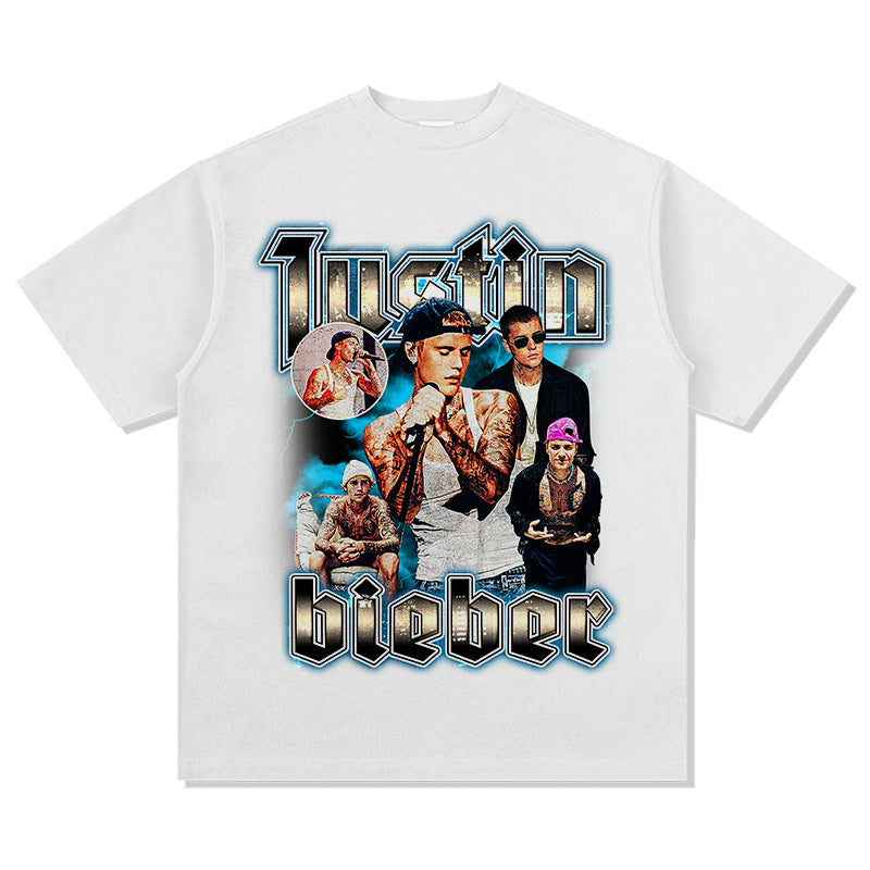 Cool t rapper Justin Bieber print vintage short sleeve t-shirt