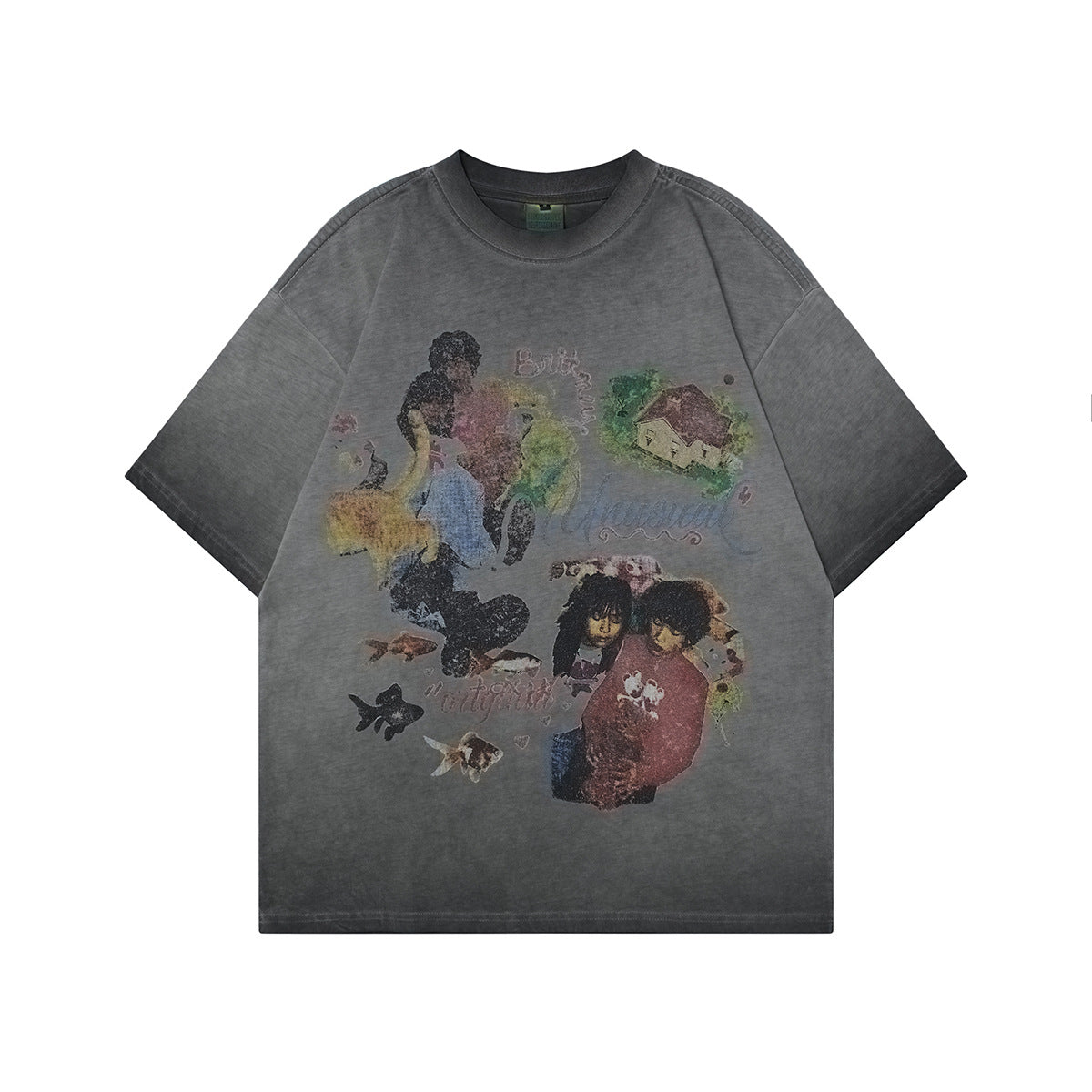 90s West Coast Hip Hop Fashion T Shirts Retro Old Oil Painting Print Half Sleeve