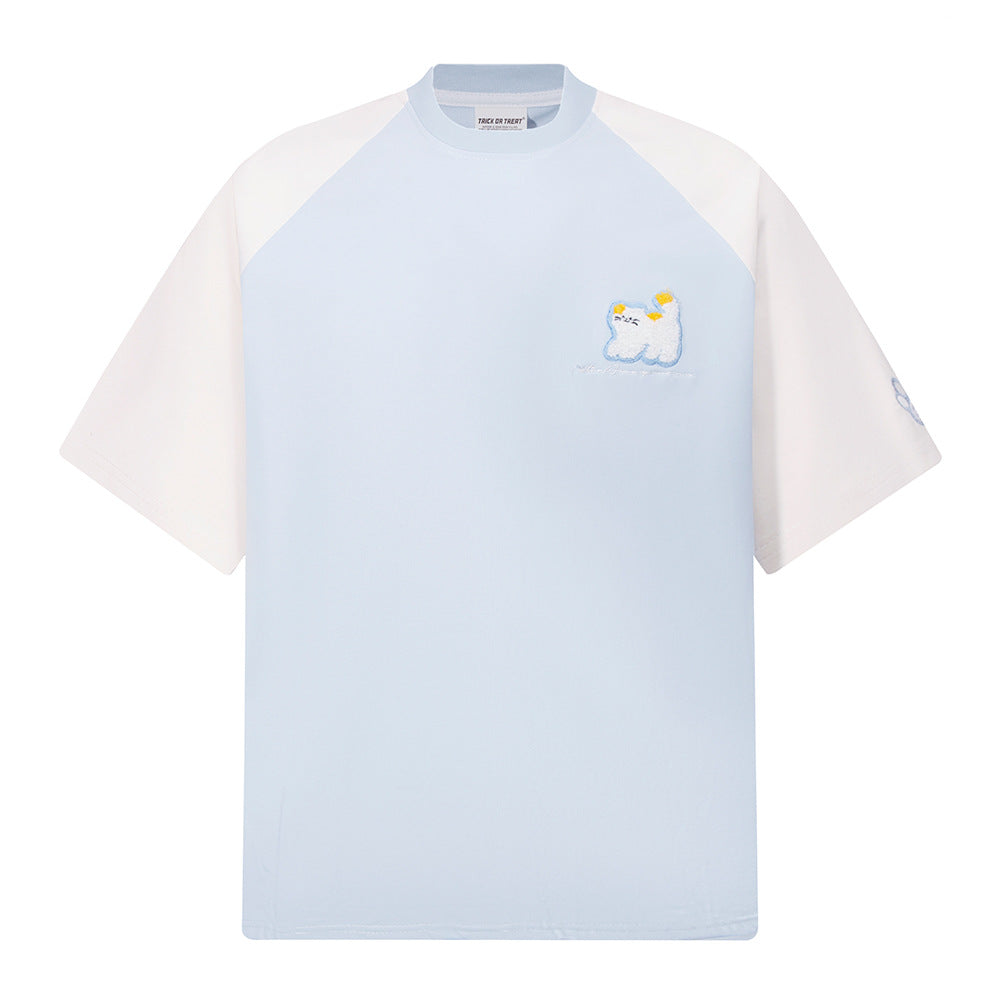 New York Hip Hop Style Vintage Lamb Embroidered Short Sleeve T-Shirt Summer Oversize Casual Top