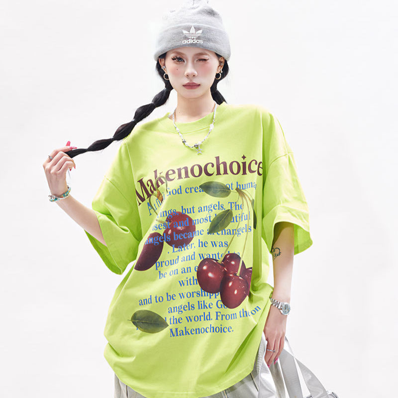 Marcas De Streetwear Vintage Cherry Print Short Sleeve T-Shirt