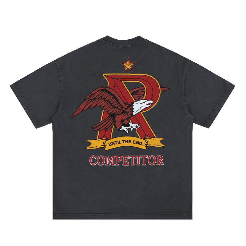 Vintage College Shirts Summer Eagle Printed Short Sleeve T-Shirt
