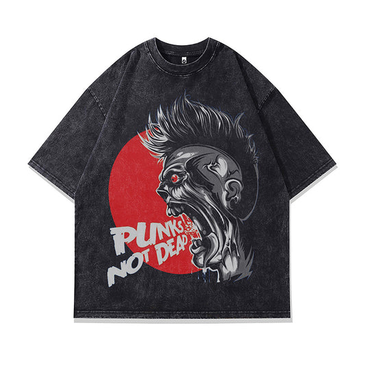 Ropa Vintage Hombre Vintage Skull Print Wash Water Old Short Sleeve T-Shirt