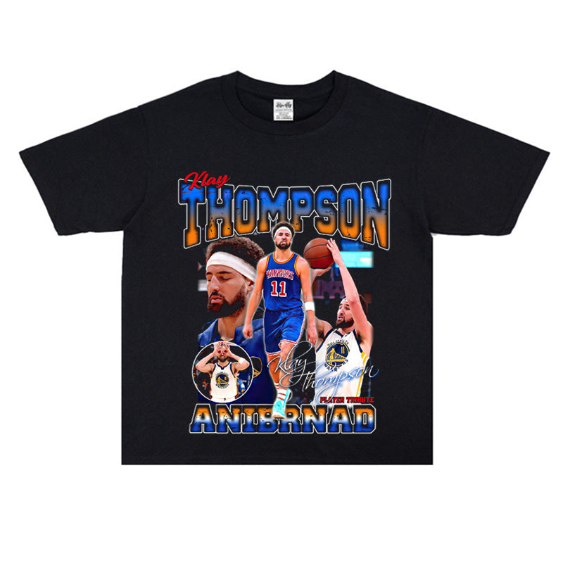 Film Star T Shirt Klaythompson Washed Distressed Printed American T-Shirt Retro Loose Short Sleeve