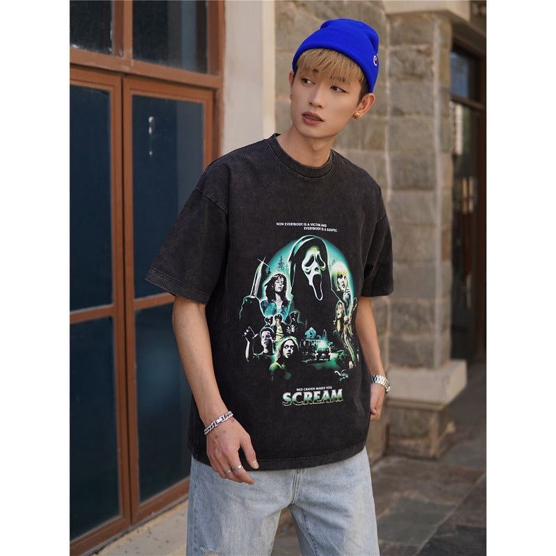 Film Star T Shirt Cotton Loose Nostalgic Short Sleeve American Retro Trendy Niche T-shirt for Men