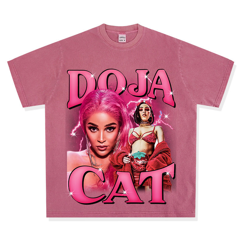 Streetwear masculino hip hop vintage Doja cat print short sleeve t-shirt vintage