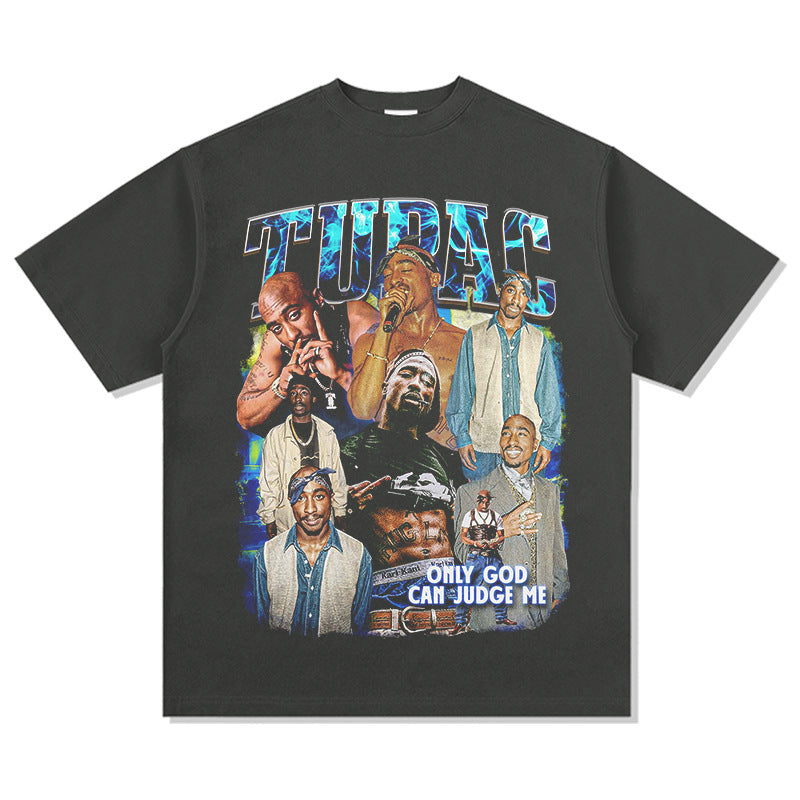 Outfit streetwear vintage hip hop tupac print short sleeve t-shirt