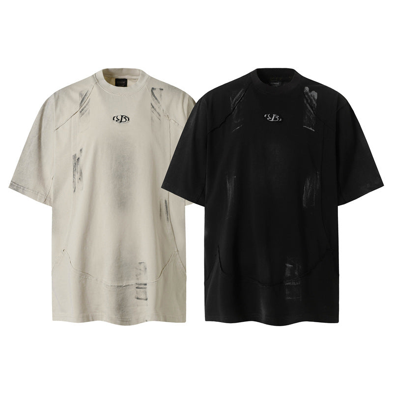 Camisas Retros Wash do old mottled oversized short sleeves