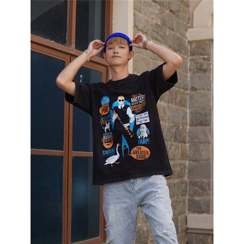 Film Star T Shirt European and American Classic Movie Hot Fuzz Cotton Loose Nostalgic Short Sleeve Trendy T-shirt Men