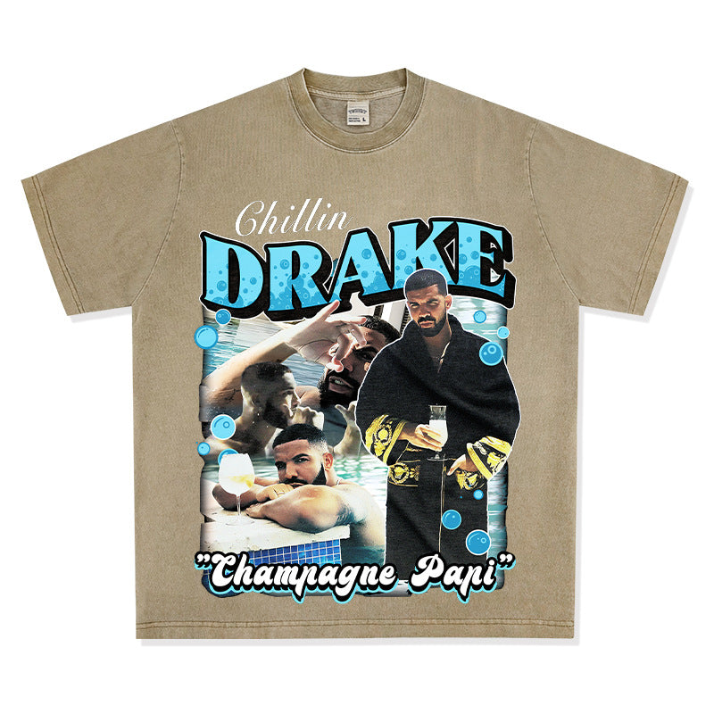 Cool t rapper vintage hip hop drake Drake print short sleeve t-shirt