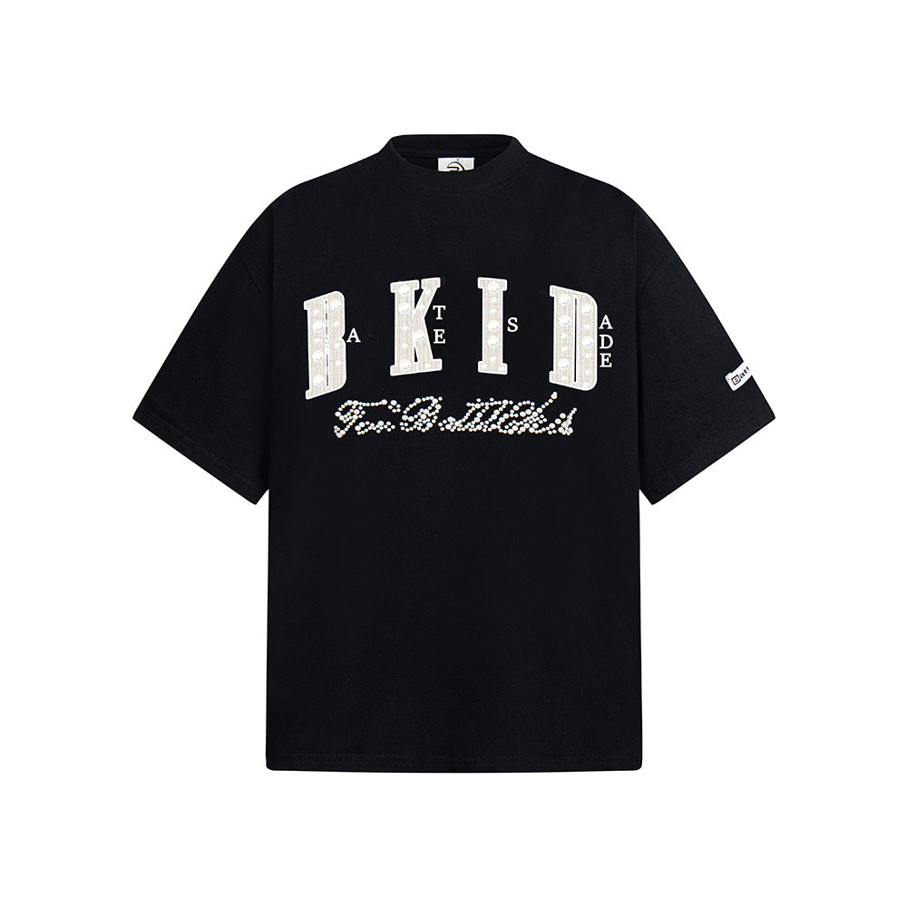 Hip Hop Clothes New York Vintage Pearl Alphabet Short Sleeve T-Shirt