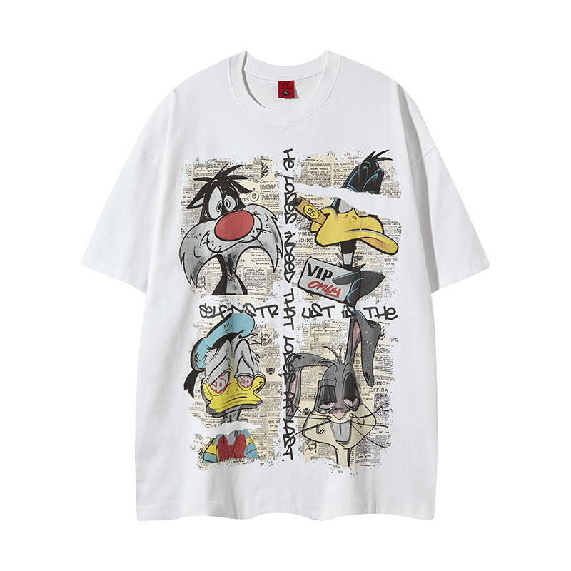 Hip Hop Clothes New York Vintage Washed Old Alphabet Embroidery Short Sleeve Loose Hip Hop T-Shirt