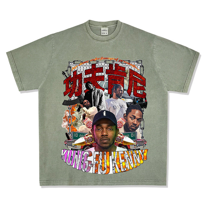 Outfit streetwear Homage Kendrick Lamar Kung Fu Kenny Hip Hop Rap Print Short Sleeve T-Shirt