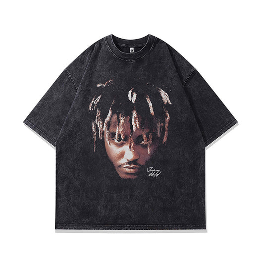 Ropa Vintage Hombre Character Print Washed Short Sleeve T-Shirt Summer Hip Hop Vintage Loose
