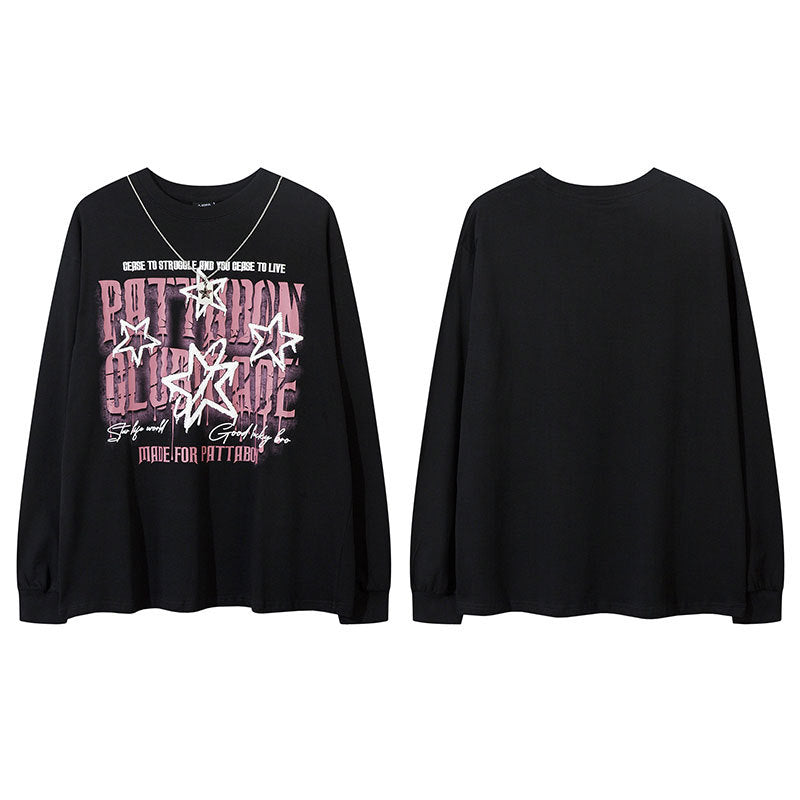 Marcas De Streetwear Pentagram Necklace Letter Print Long Sleeve T-Shirt