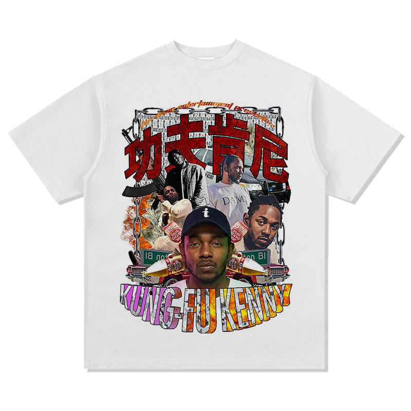Outfit streetwear Homage Kendrick Lamar Kung Fu Kenny Hip Hop Rap Print Short Sleeve T-Shirt