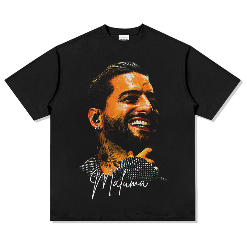 Outfit streetwear Vintage Poz Ma Long Hip Hop Print Short Sleeve T-Shirt