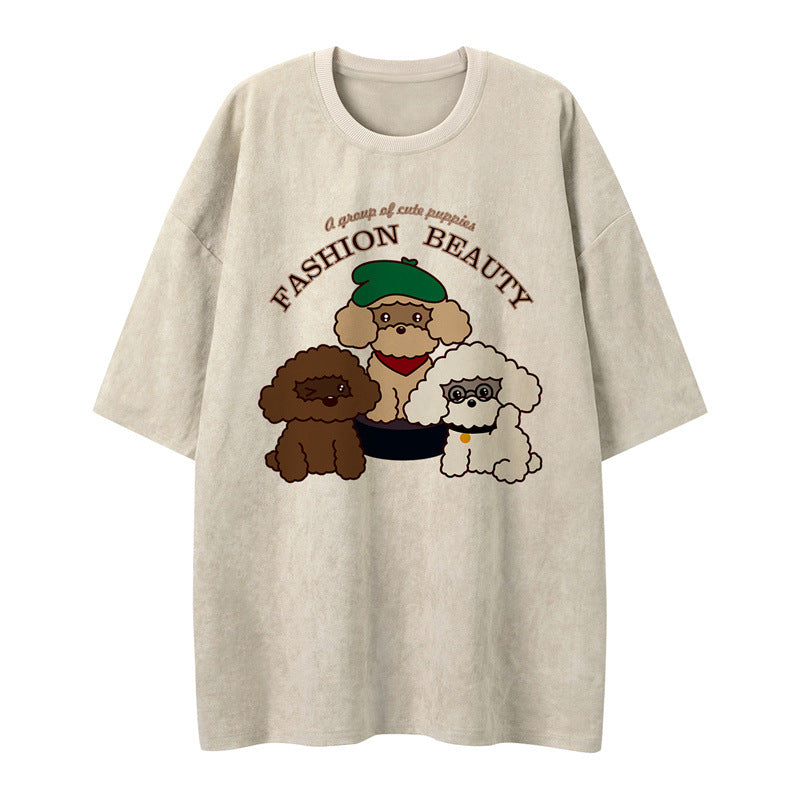 US drip outfits Summer Vintage Puppy Casual Loose Short Sleeve T-Shirts