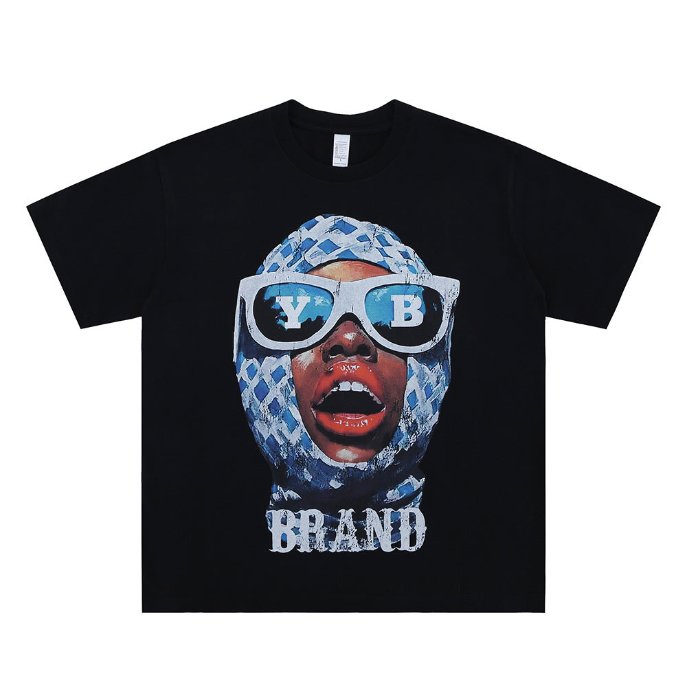 Vintage College Shirts Summer Portrait Print Crew Neck Short Sleeve T-Shirt