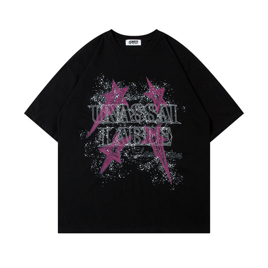USA Vintage T-Shirt Hot Diamond Letter Male Summer