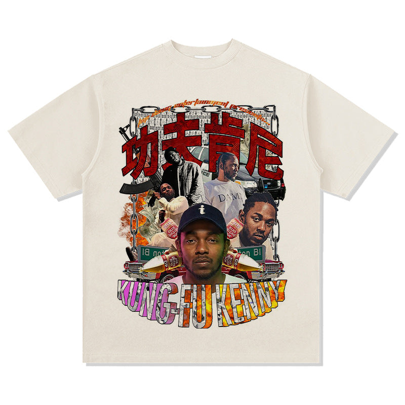 Outfit streetwear Homage Kendrick Lamar Kung Fu Kenny Hip Hop Rap Print Short Sleeve T-Shirt