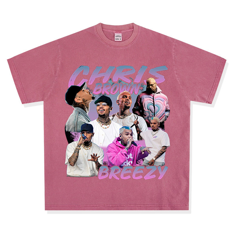New york hip hop shop vintage hip hop chris brown print short sleeve t-shirt