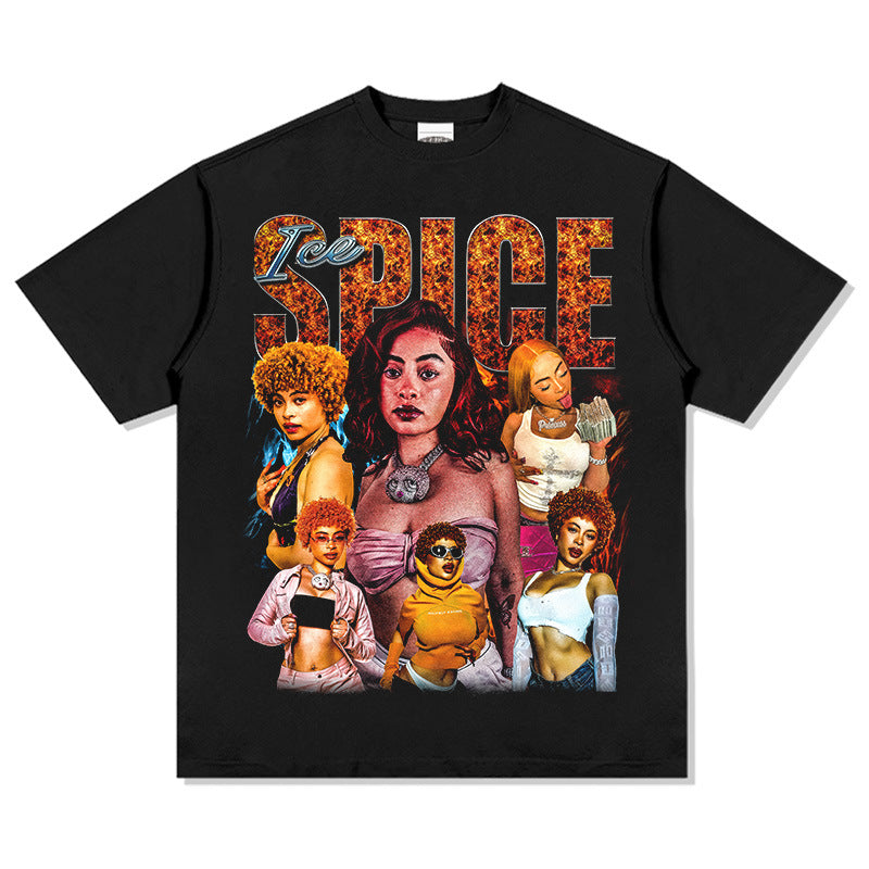 Outfit streetwear Vintage Hip Hop Ice Spice Print Short Sleeve T-Shirt