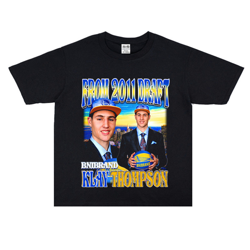 Film Star T Shirt Klaythompson Washed Distressed Printed American T-Shirt Retro Loose Short Sleeve