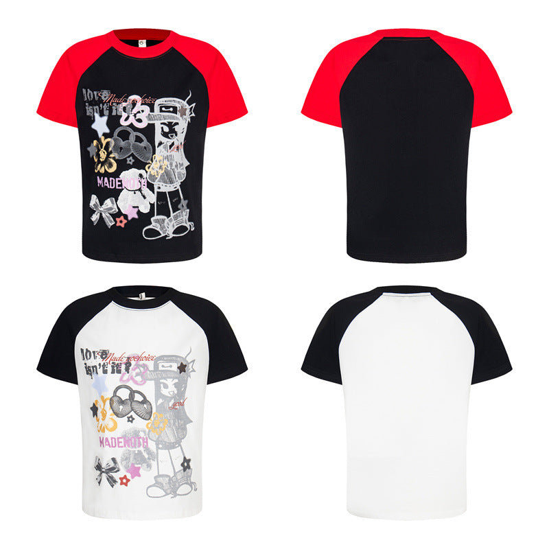 Casual Street Wear Vintage Crew Neck T-Shirt Short Sleeve Top