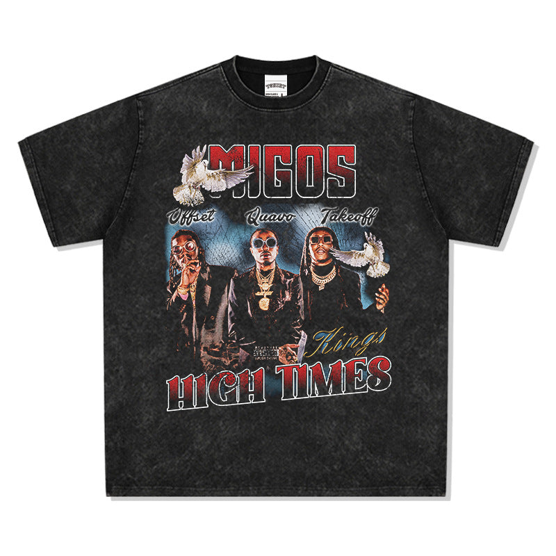 Cool t rapper hip hop team Migos print short sleeve wash