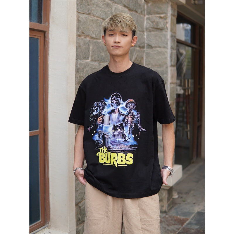 Film Star T Shirt Movie Hell-Coming Pure Cotton Loose Nostalgic Short Sleeve Retro Trendy T-shirt Men