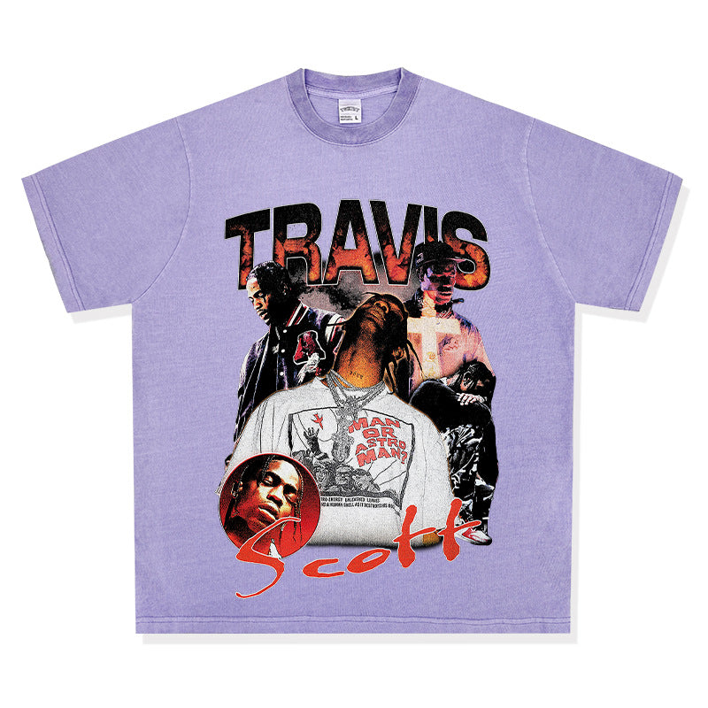 Streetwear masculino TRAVIS SCOTT character print short sleeve VINTAGE hip hop rap t-shirt
