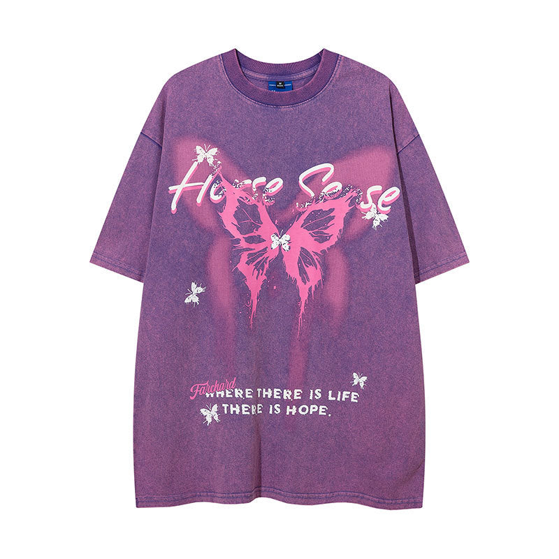 Vintage Tišö Rt Butterfly Graffiti Washed Short Sleeve T-Shirt