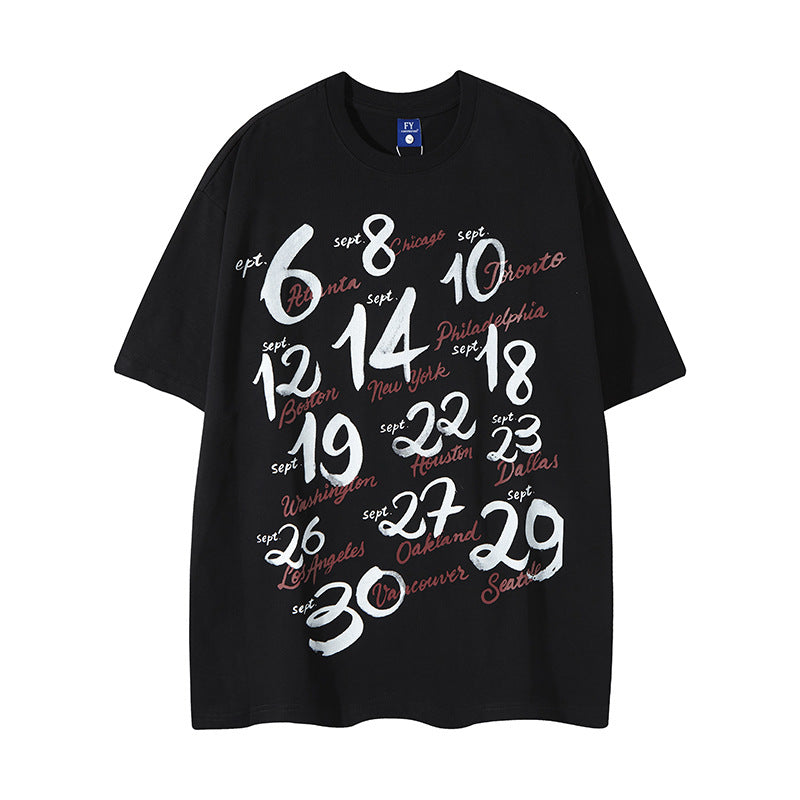 Vintage Usa Shirt Vintage Alphabet Print Crew Neck Short Sleeve T-Shirt